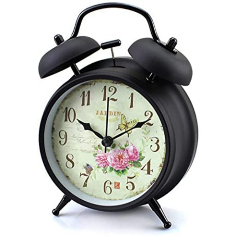 One Allium Way® Twin Bell Alarm Clock , 4 Inch Silent Analog Table Desk